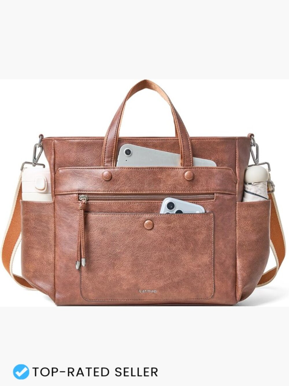 Faux Leather Laptop Tote Work Bag Large Capacity 16L Computer Purse Office